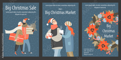 Set of vector Christmas market flyers.