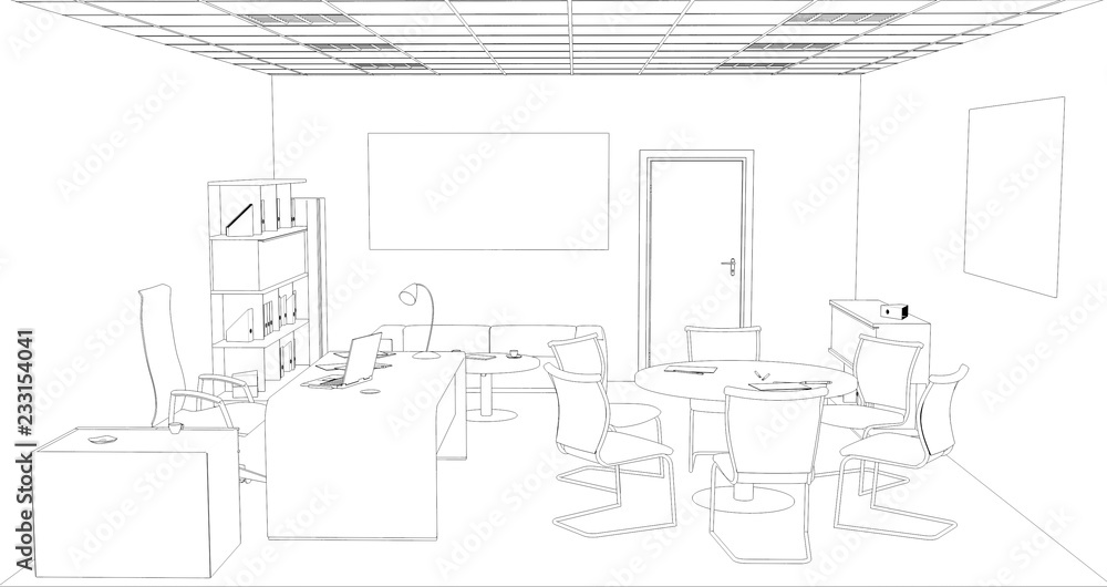 office contour visualization, 3D illustration, sketch, outline office contour visualization, 3D illustration, sketch, outline