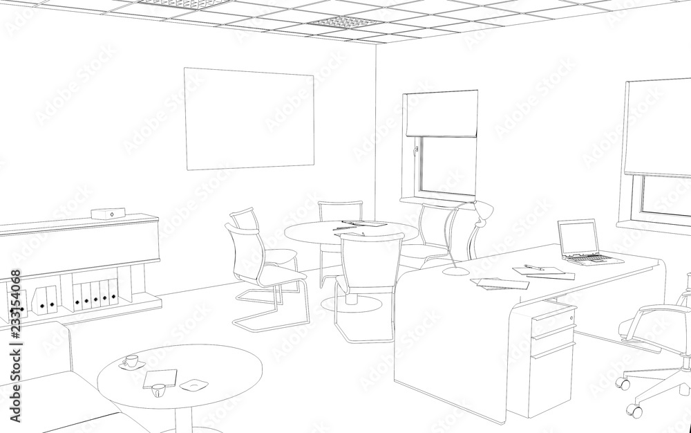office contour visualization, 3D illustration, sketch, outline office contour visualization, 3D illustration, sketch, outline