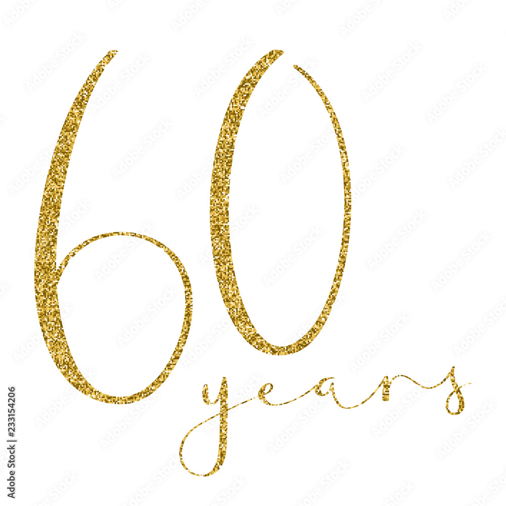 60 YEARS gold glitter brush calligraphy icon 60 YEARS gold glitter brush calligraphy icon