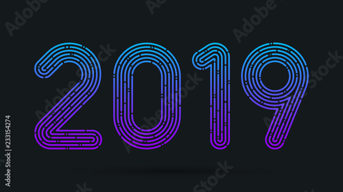 Multicolor gradient letter number 2019 for graphics design and new year greet...