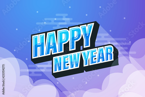 Blue sky background with happy new year text speech design. Vector illustration