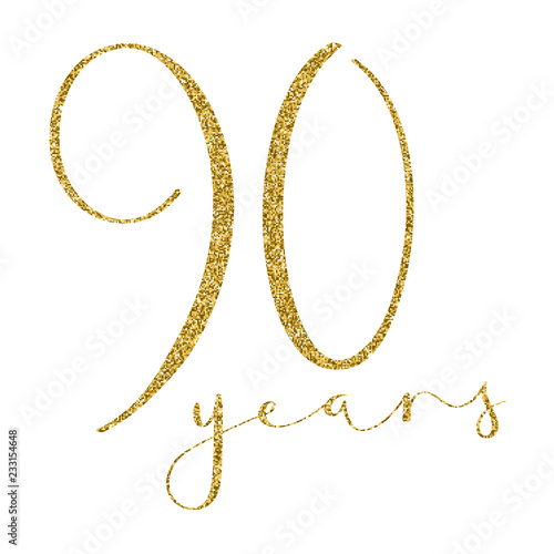 90 YEARS gold glitter brush calligraphy icon