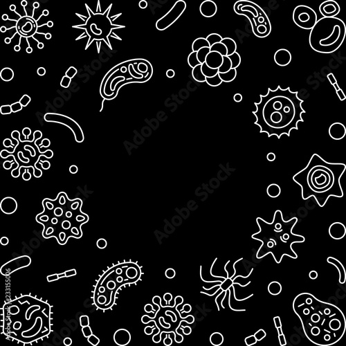 Bacteria square background with place for your text. Vector concept illustration or frame in thin line style