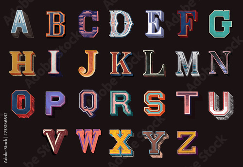 English alphabet letter A to Z icon isolated