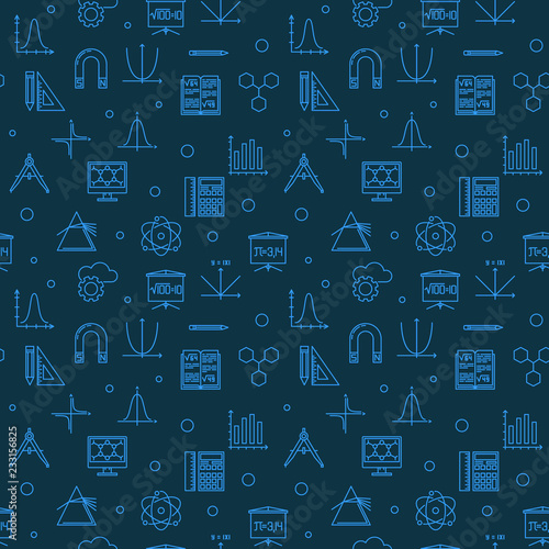 Science, Technology, Engineering and Mathematics blue seamless pattern. Vector outline background