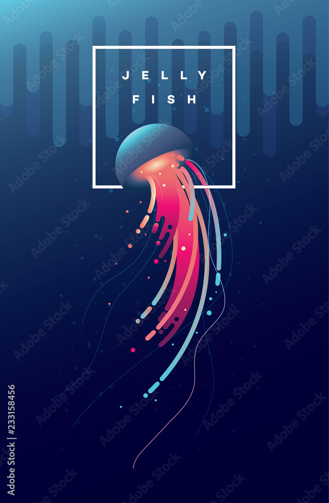 Obraz premium Piękne żywe streszczenie ilustracji wektorowych meduzy pływania w wodach oceanu