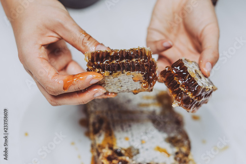 Holding a piece of honeycomb © A. Aleksandravicius