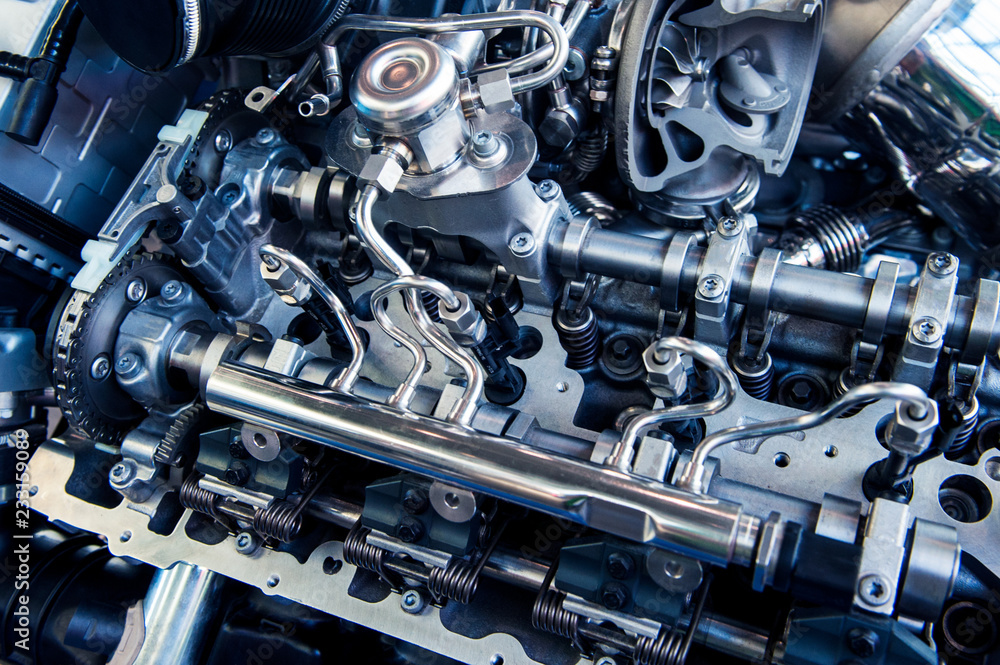 The powerful engine of a car. Internal design of engine. Car engine part. Modern powerful car engine. The powerful engine of a car. Internal design of engine. Car engine part. Modern powerful car engine.