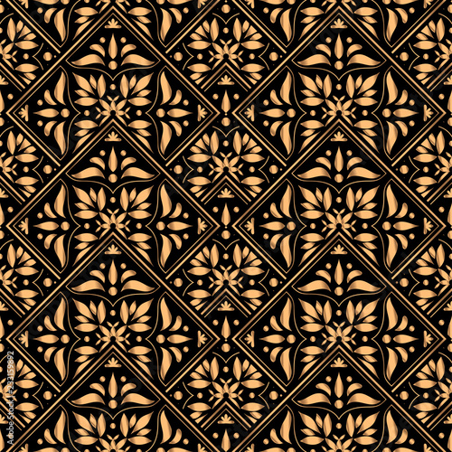 Luxury background vector. Golden tile royal pattern seamless. Arabic design for christmas wrapping paper, new year ornaments, beauty spa, wedding ceremony, yoga wallpaper, packaging, backdrop.