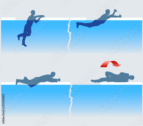 Drowning rescue on ice. Life-Saving Self-Rescue Skill. Vector.