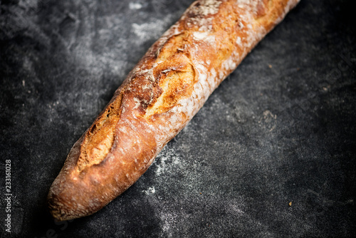 Homemade sourdough baguette food photography recipe idea photo