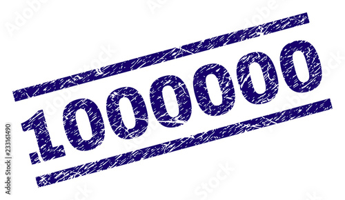 1000000 seal print with scratced style. Blue vector rubber print of 1000000 text with unclean texture. Text title is placed between parallel lines.