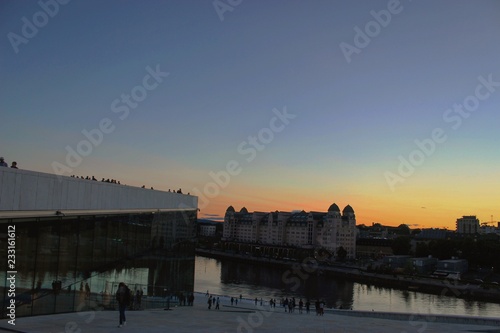 Sunset at the Opera house in Oslo