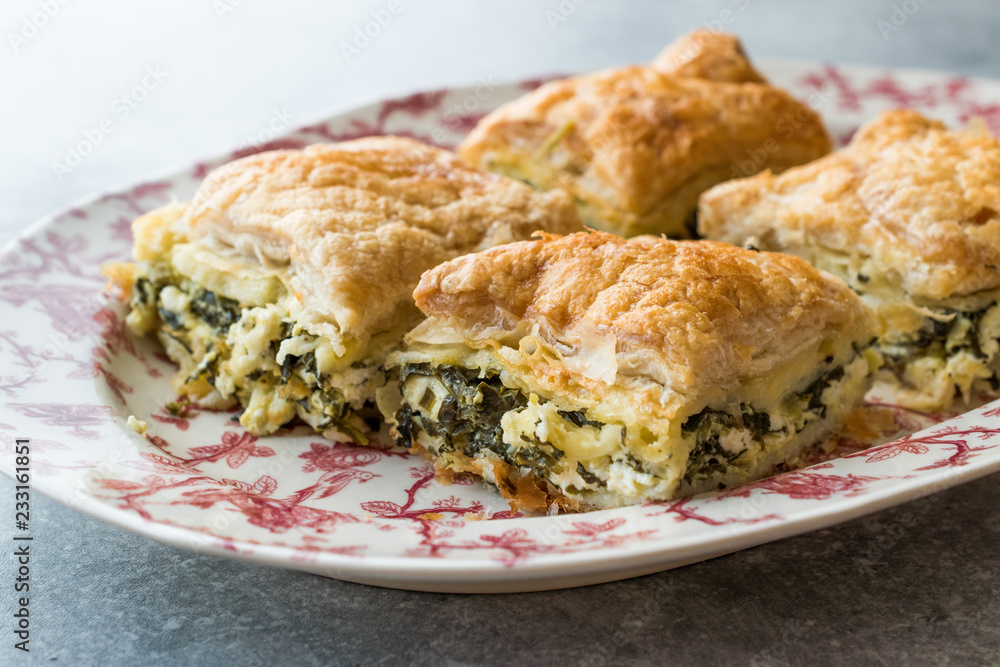 Turkish Borek Talas Boregi / Burek with Spinach and Cheese made with Mille Feuille