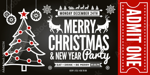 Christmas and New Year Party Ticket Invitation. Vector illustration.