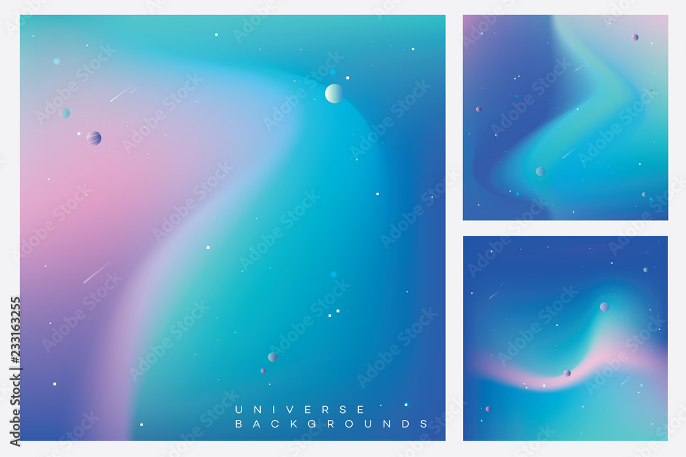 Modern colorful universe backgrounds with stars, planets and asteroids in minimal composition - obrazy, fototapety, plakaty 