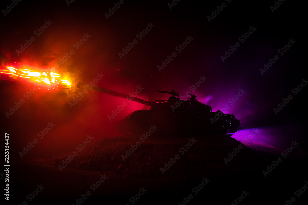 War Concept. Military silhouettes fighting scene on war fog sky background, World War German Tanks Silhouettes Below Cloudy Skyline At night. Attack scene. Armored vehicles. Tanks battle War Concept. Military silhouettes fighting scene on war fog sky background, World War German Tanks Silhouettes Below Cloudy Skyline At night. Attack scene. Armored vehicles. Tanks battle