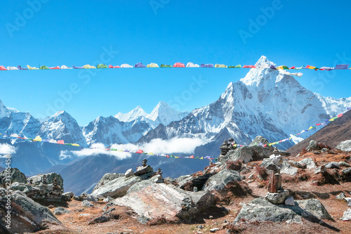 Mountain peak Everest. Everest highest mountain in the world. National Park, Nepal. Everest Mountain Peak - the top of the world (8848 m) 