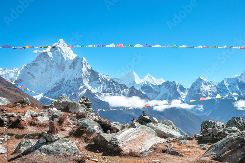 Mountain peak Everest. Everest highest mountain in the world. National Park, Nepal. Everest Mountain Peak - the top of the world (8848 m)