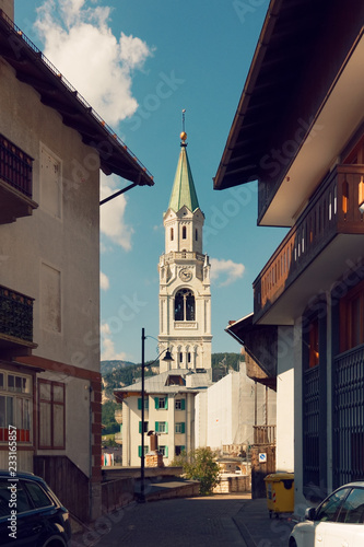 Beluno, Italy-August 9, 2018: The mountain village of Cortina di Ampezzo. photo