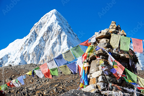 Base camp of mountain peak Everest. Highest mountain in the world. National Park, Nepal.