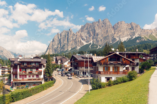 Beluno, Italy-August 9, 2018: The mountain village of Cortina di Ampezzo. photo