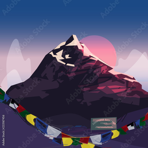 Annapurna summit with sunset. famous moutain concept around the world - vector