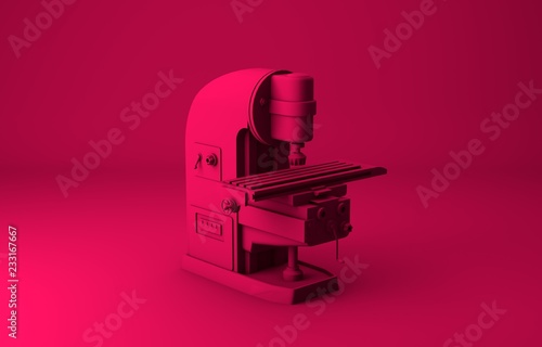 industrial drill in motion graphics. minimalist abstract illustration. modern 3d render in a fuchsia set.
