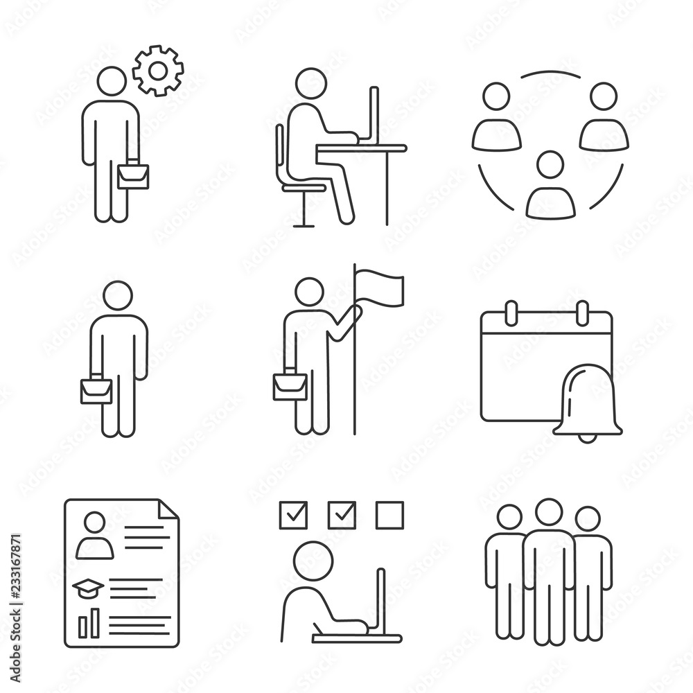 Business management linear icons set Business management linear icons set
