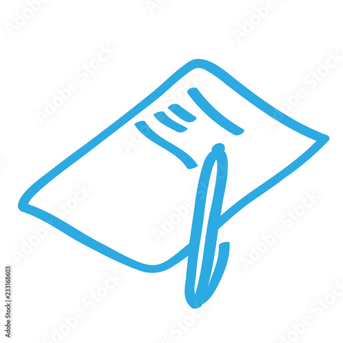 Handgezeichnetes Blatt mit Stift in blau