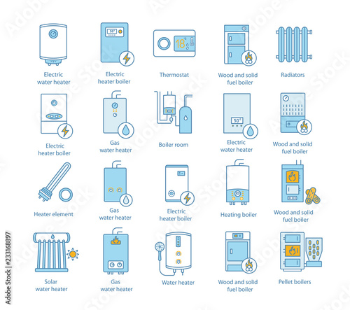 Heating color icons set