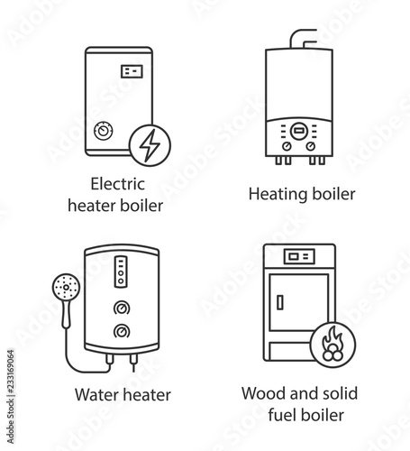 Heating linear icons set