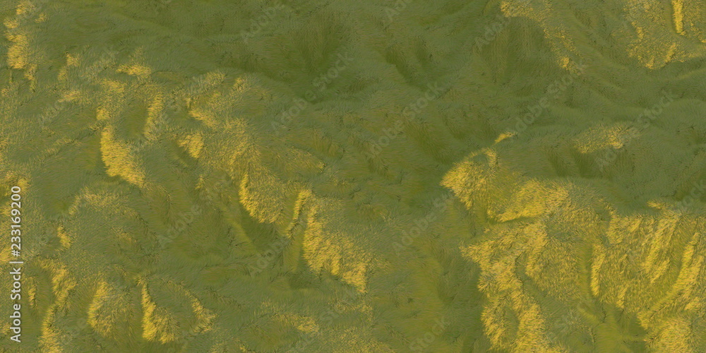 Green grass hills lit by warm sunlight with the white background aerial top view from drone or plane. 3d illustration render