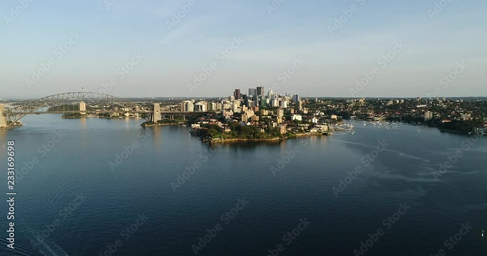 Fort Denison to Wooloomooloo in Sydney across Harbour waters at aerial rotation on sunny morning overlooking major city CBD landmarks.
Fort Denison to Wooloomooloo in Sydney across Harbour waters at aerial rotation on sunny morning overlooking major city CBD landmarks.