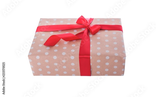 Gift box. Wrapping paper with polka dots.