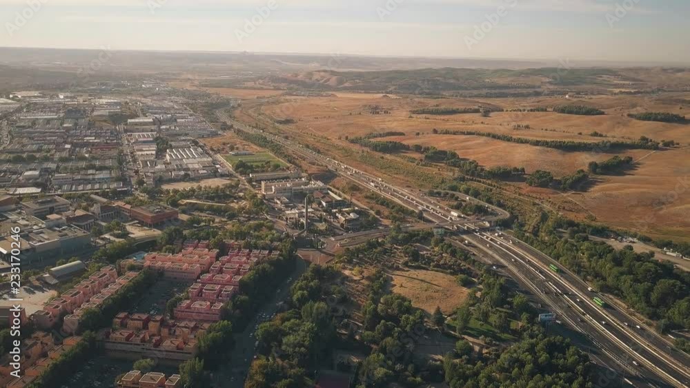 Aerial view of Rivas-Vaciamadrid city and A3 motorway from Madrid to Valencia, Spain Aerial view of Rivas-Vaciamadrid city and A3 motorway from Madrid to Valencia, Spain