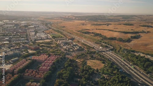 Aerial view of Rivas-Vaciamadrid city and A3 motorway from Madrid to Valencia, Spain photo