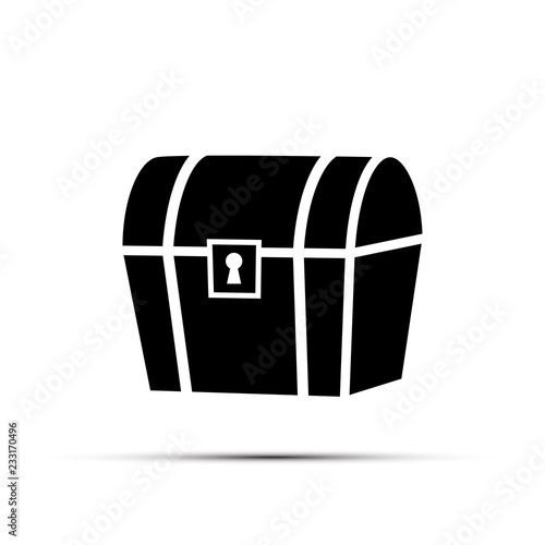 Black treasure chest icon isolated on white background. Vector element.