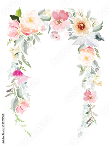 Vector card with floral pattern in watercolor style. Vintage handmade illustration.