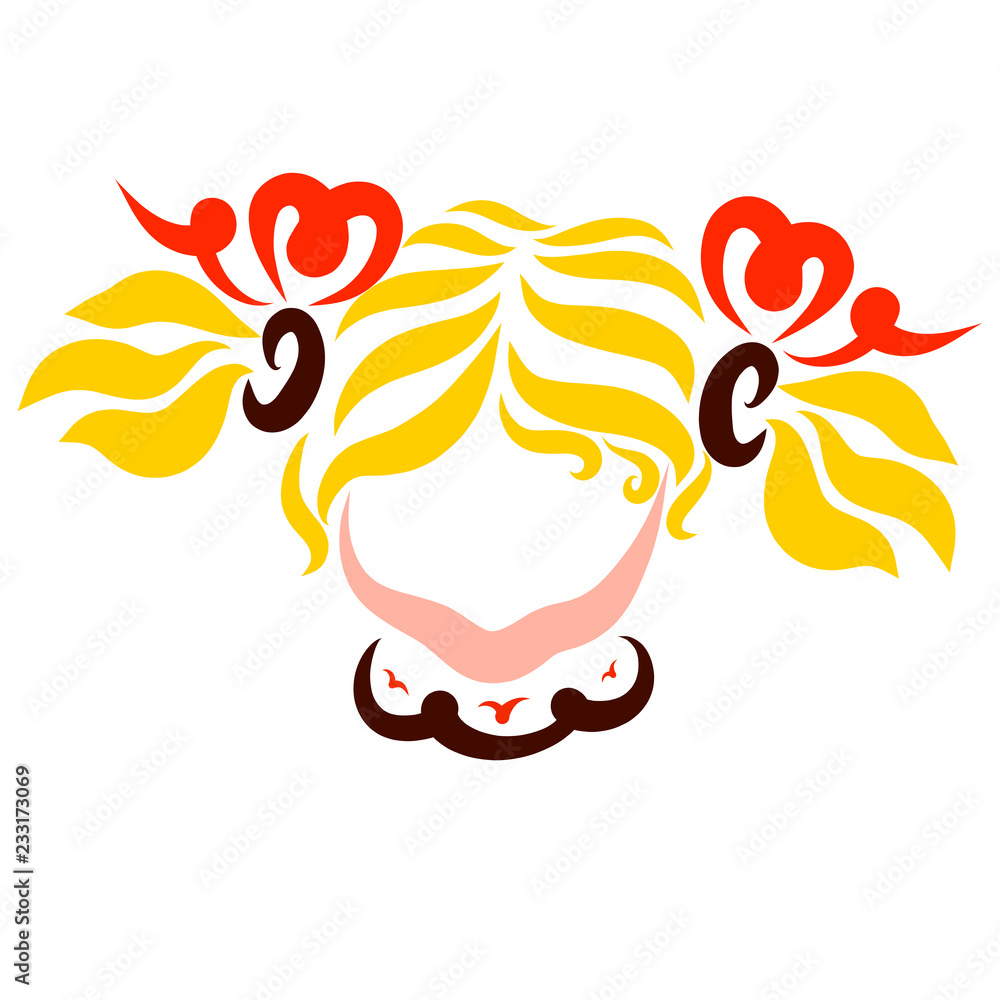 Fototapeta premium The head of a little cute girl with yellow tails and bows in the shape of hearts