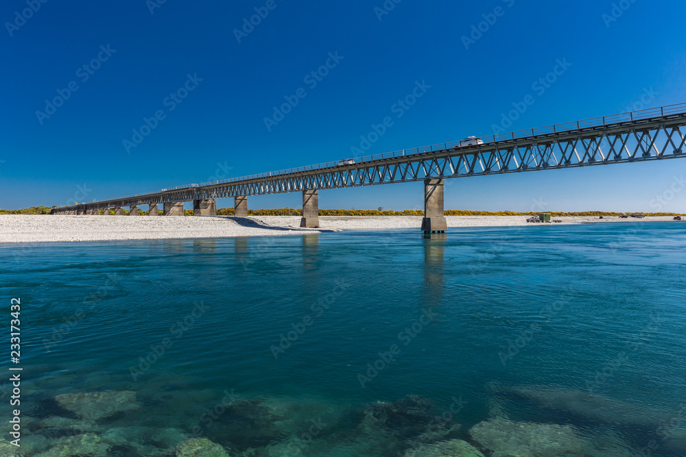 New Zealand's longest one-lane bridge over Haast River, South Westland