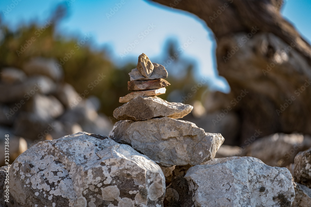 Pyramid of stones on the mountain in Greece Pyramid of stones on the mountain in Greece