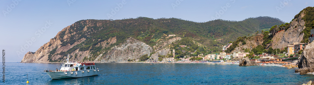 Panoramic view of Monterosso al Mare beach and coastline