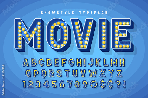 Retro cinema font design, cabaret, Broadway letters
