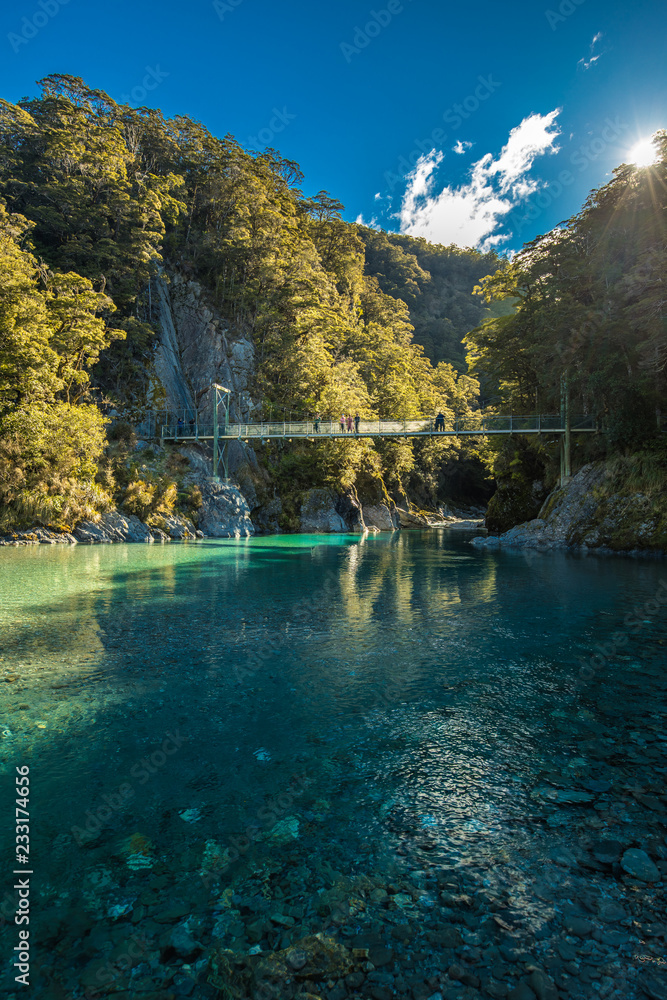 Famous attraction - Blue Pools, Haast Pass,  New Zealand, South Island