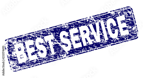 BEST SERVICE stamp seal print with grunge texture. Seal shape is a rounded rectangle with frame. Blue vector rubber print of BEST SERVICE caption with dust texture.