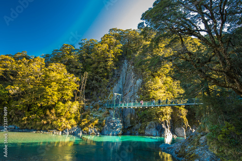 Fototapeta Naklejka Na Ścianę i Meble -  Famous attraction - Blue Pools, Haast Pass,  New Zealand, South Island