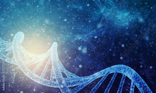 3D rendering of DNA structure in color background
