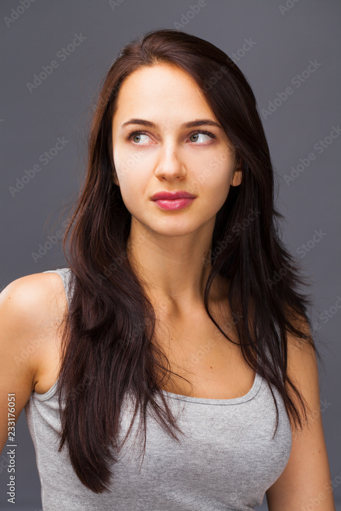 Happy Beautiful brunette woman in dress Happy Beautiful brunette woman in dress